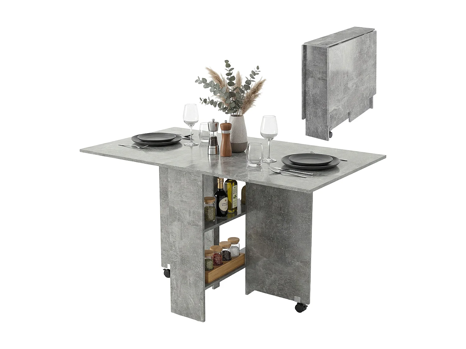 Tavolo da pranzo a ribalta in legno grigio cemento
