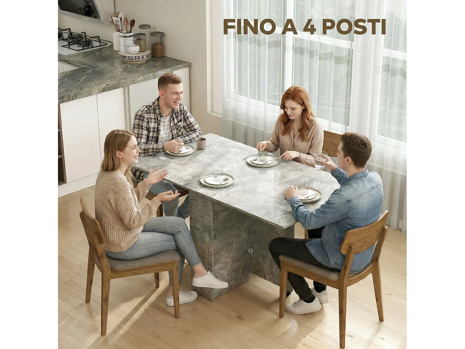 Tavolo da pranzo a ribalta in legno grigio cemento