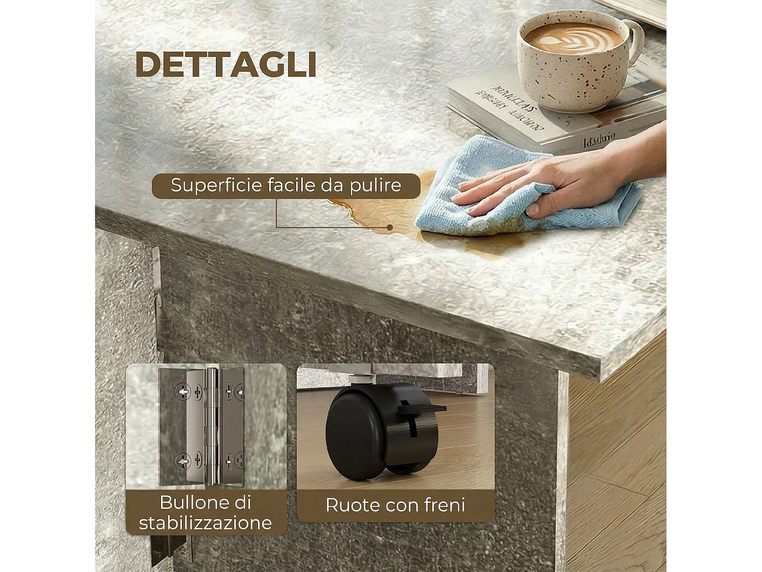 Tavolo da pranzo a ribalta in legno grigio cemento