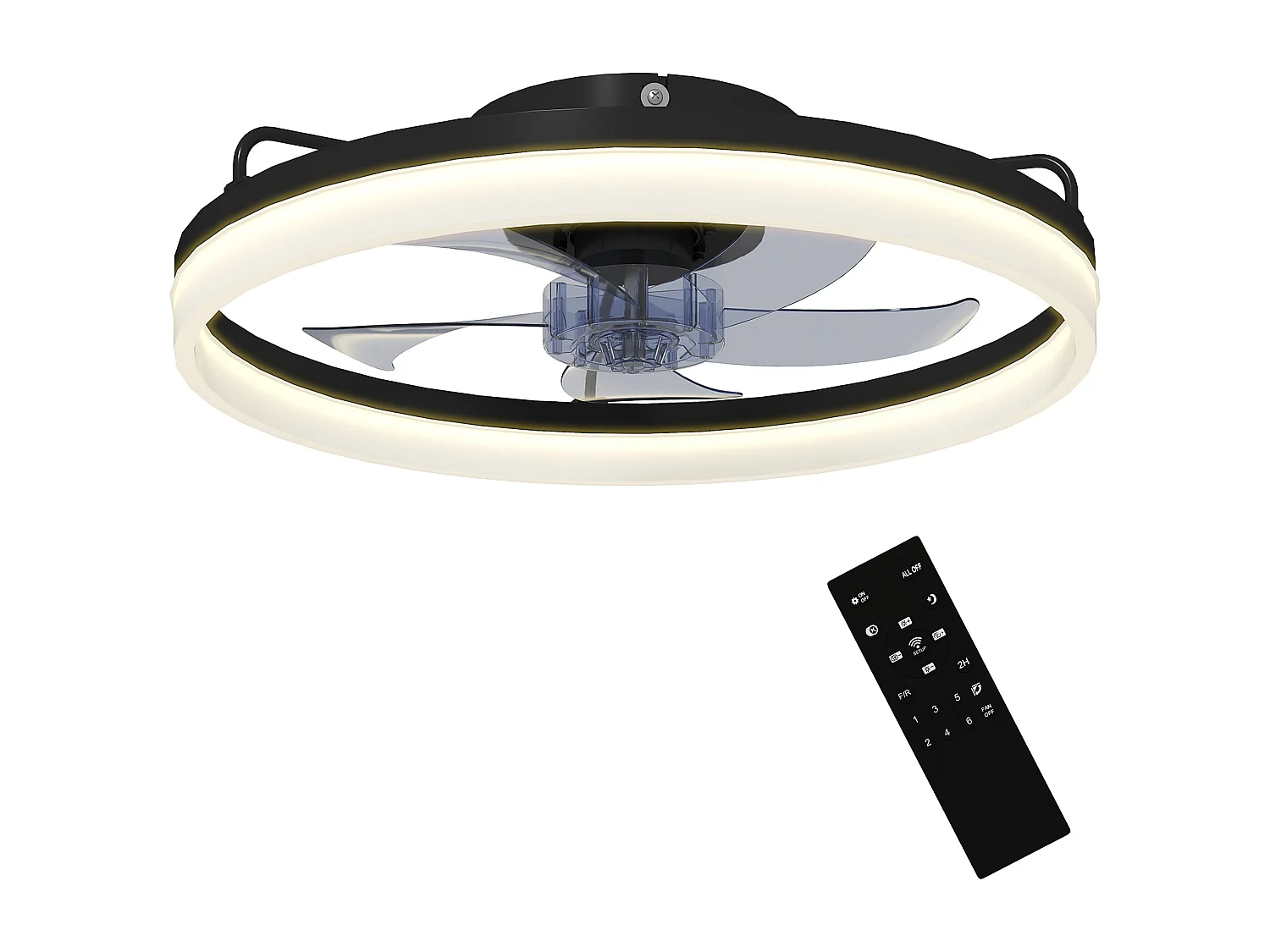 Ventilatore da soffitto led con timer in acciaio e plastica nero