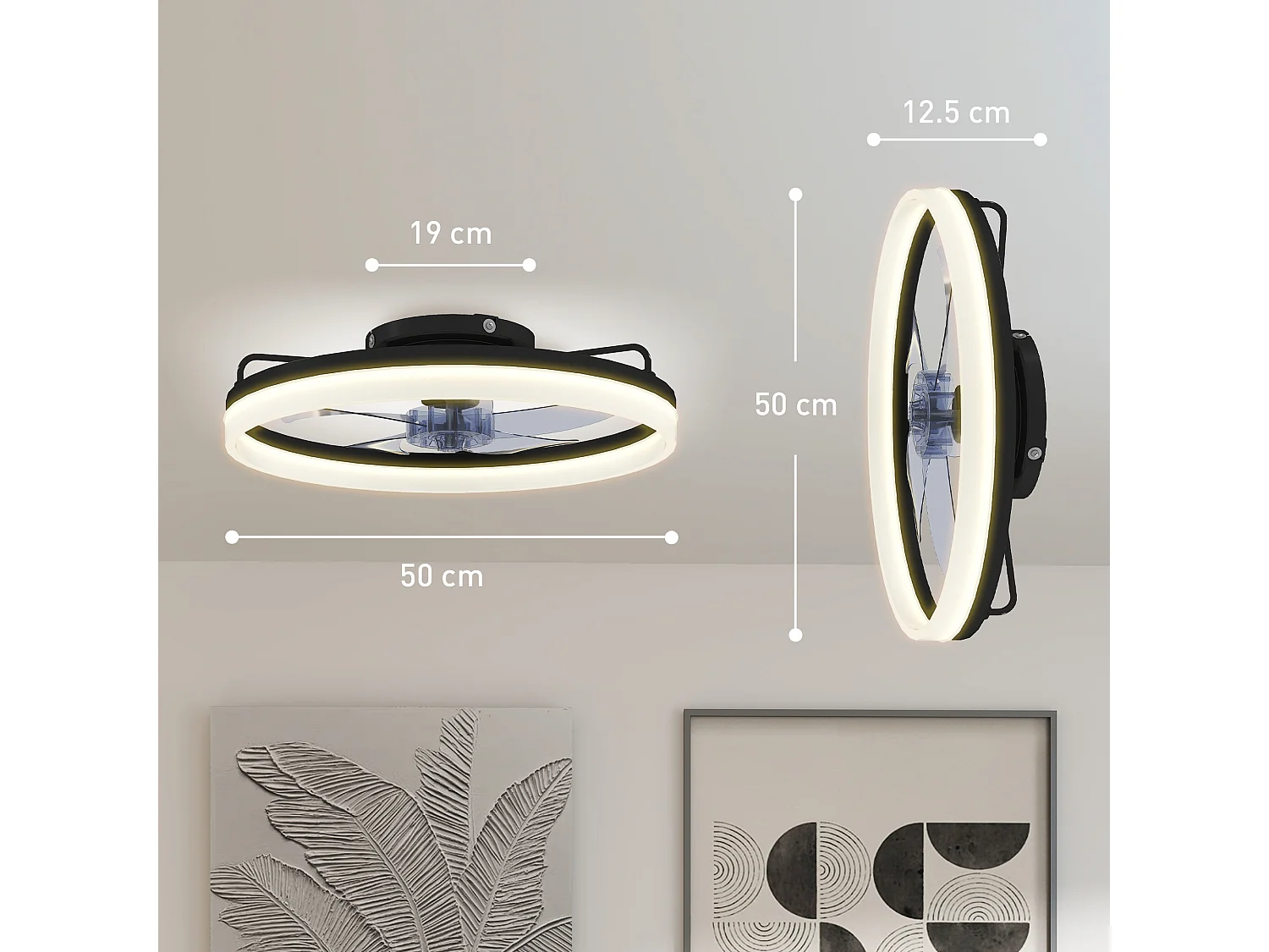Ventilatore da soffitto led con timer in acciaio e plastica nero