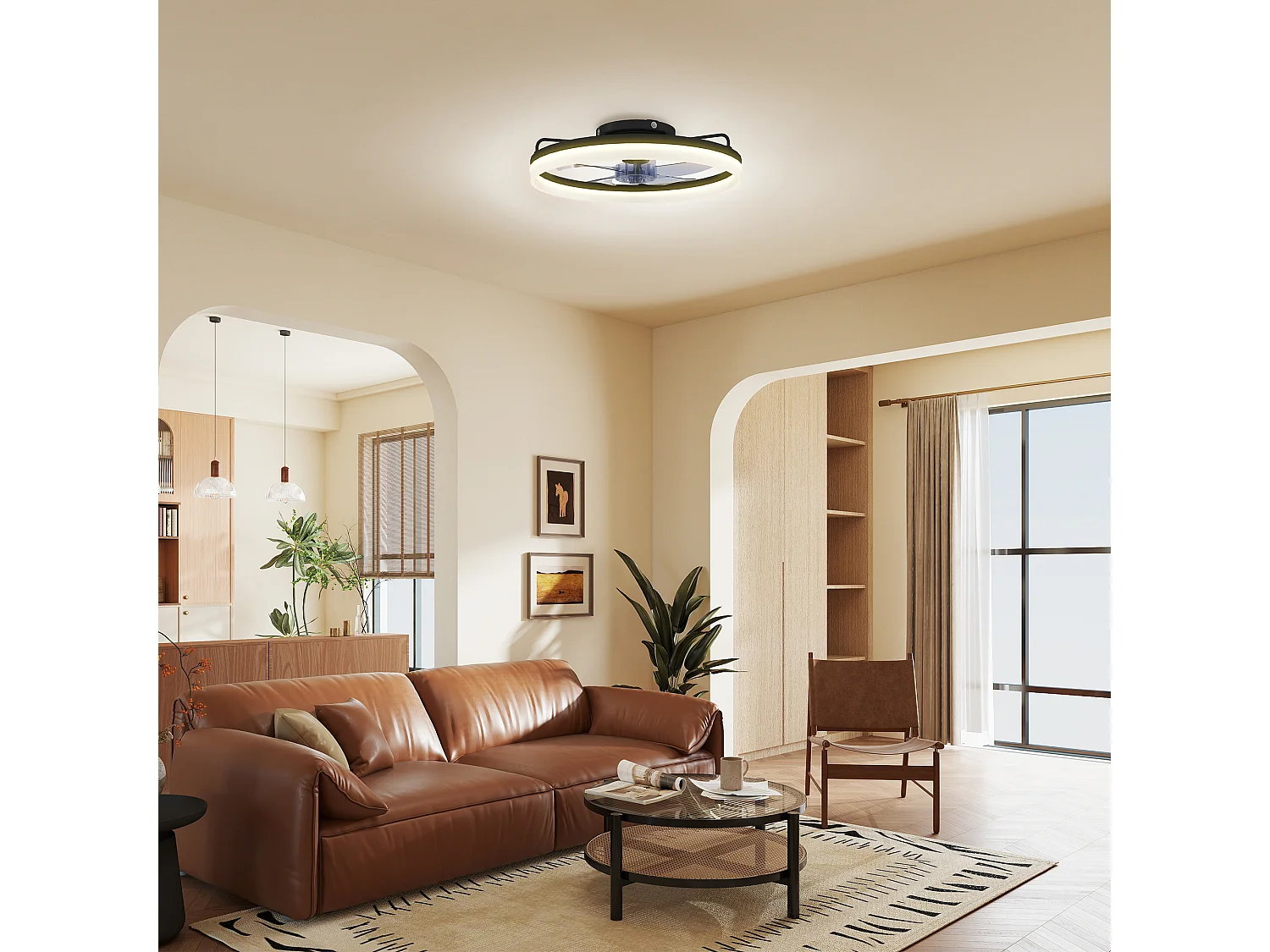 Ventilatore da soffitto led con timer in acciaio e plastica nero