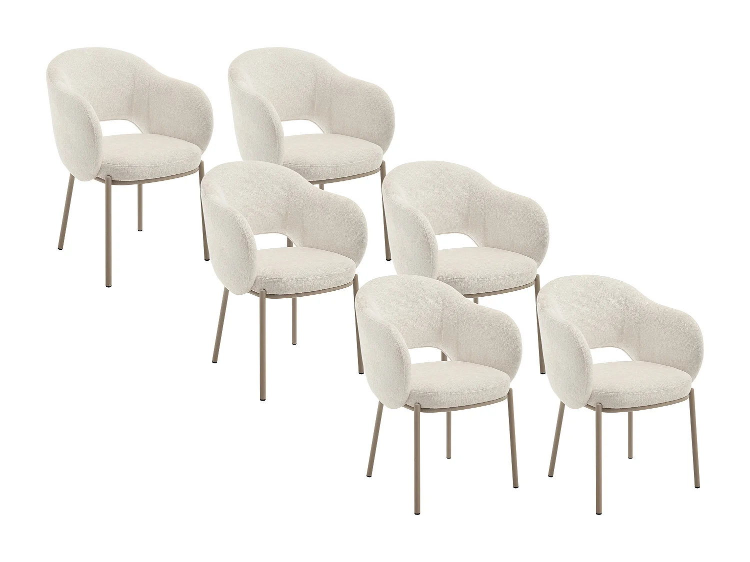 Lot de 6 chaises avec accoudoirs en tissu texturé et métal beige - Crème - ACACILIO