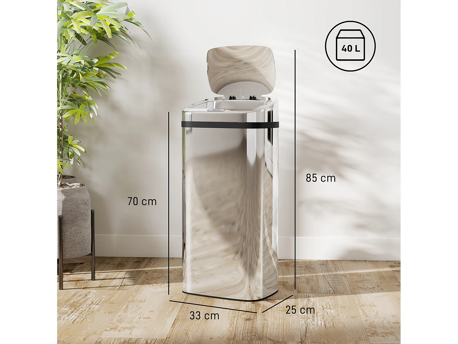 Bidone per rifiuti da 40 litri con apertura e chiusura automatica