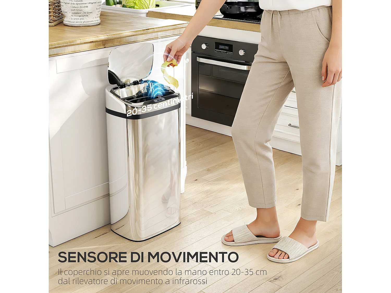 Bidone per rifiuti da 40 litri con apertura e chiusura automatica