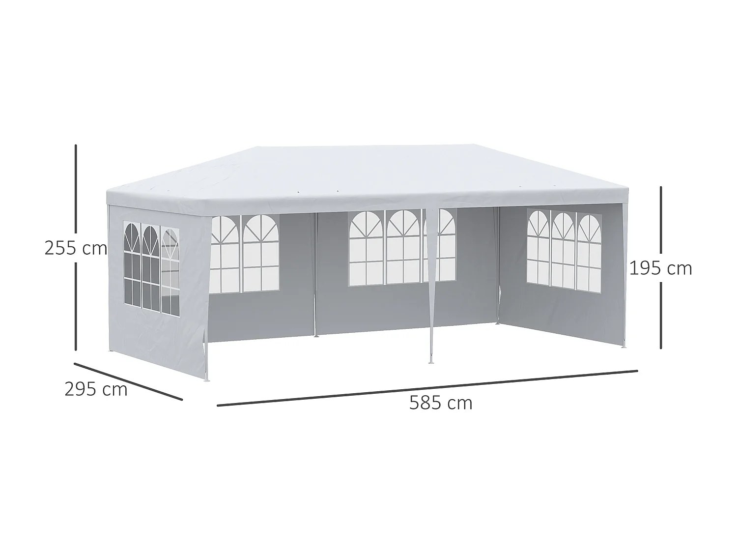 Gazebo per feste 6x3m con pareti rimovibili con finestre bianco