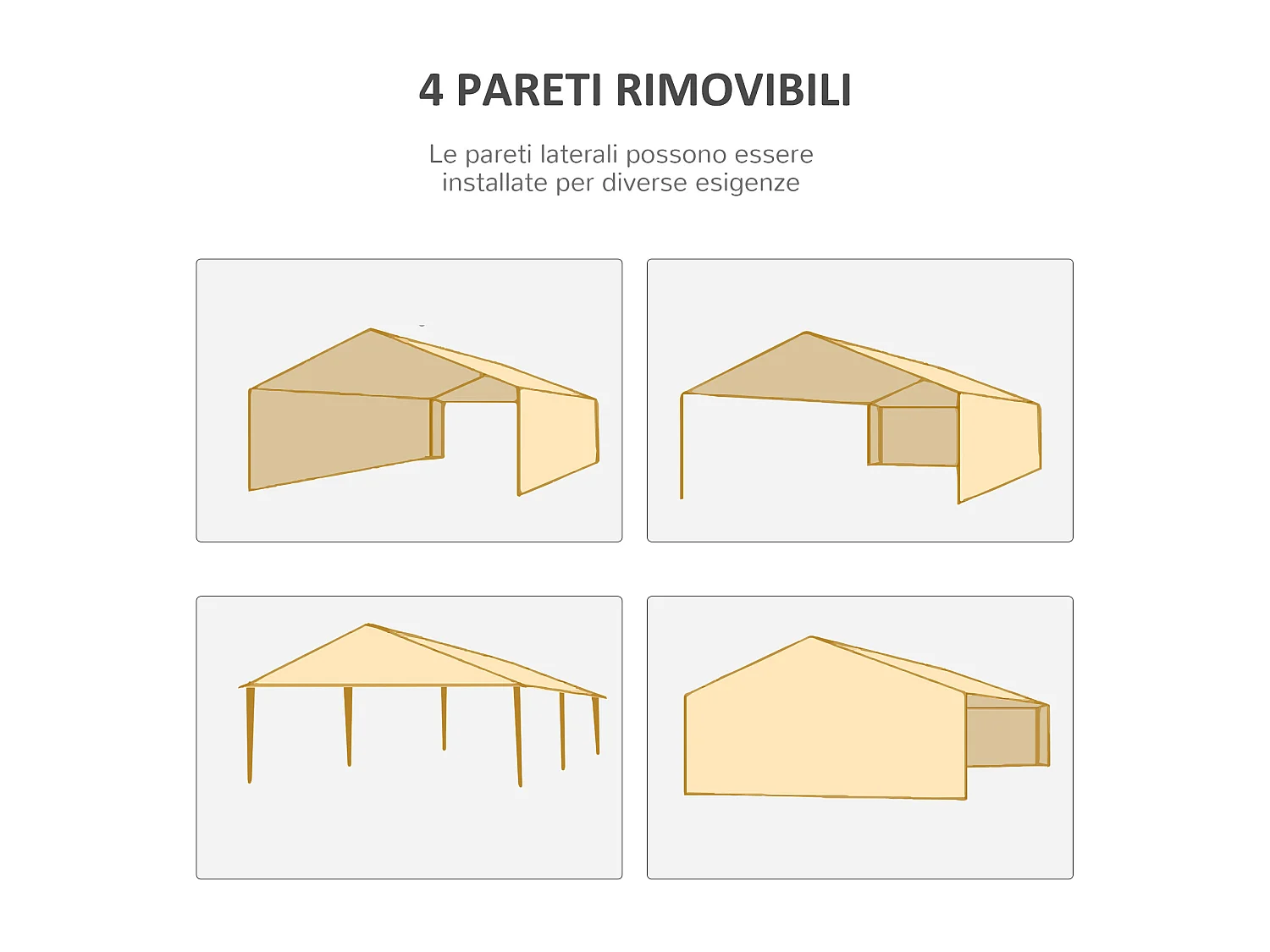 Gazebo per feste 6x3m con pareti rimovibili con finestre bianco