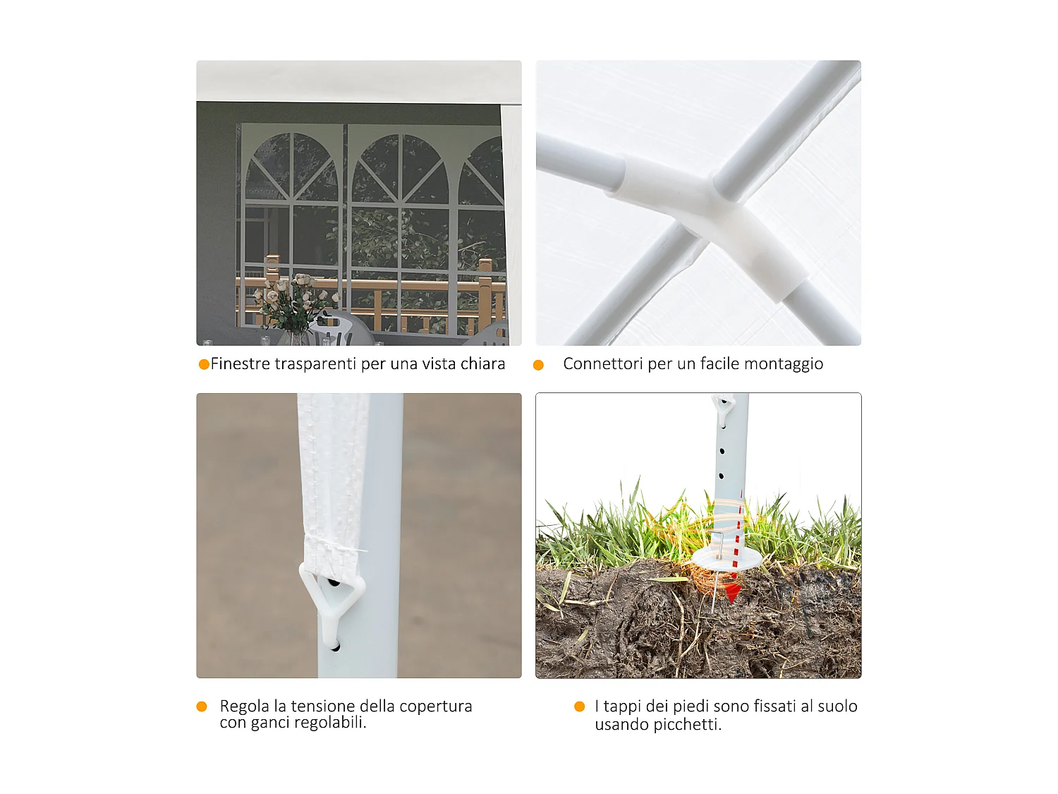 Gazebo per feste 6x3m con pareti rimovibili con finestre bianco