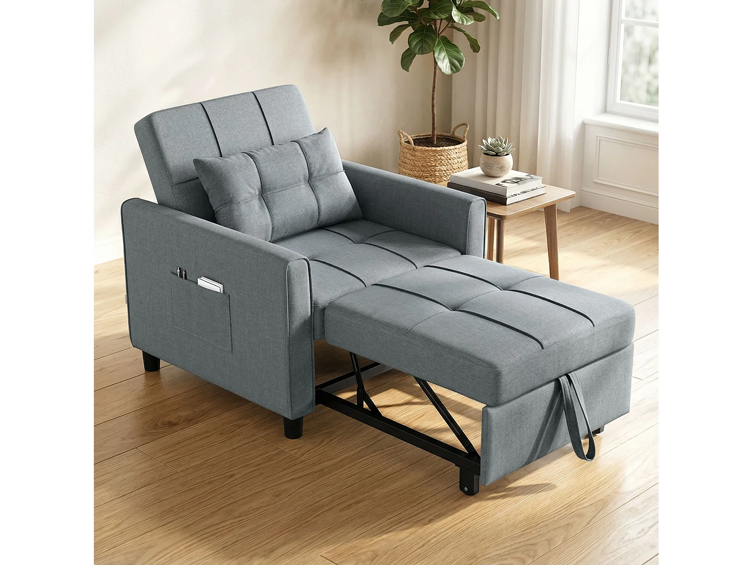 Divano letto convertibile con schienale regolabile grigio chiaro