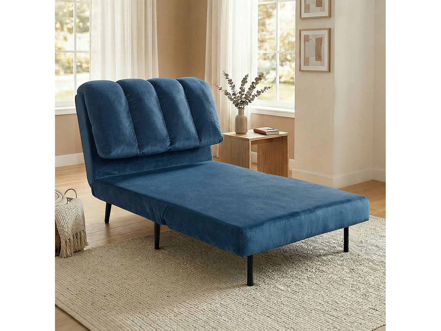 Poltrona letto pieghevole tre in uno in tessuto blu