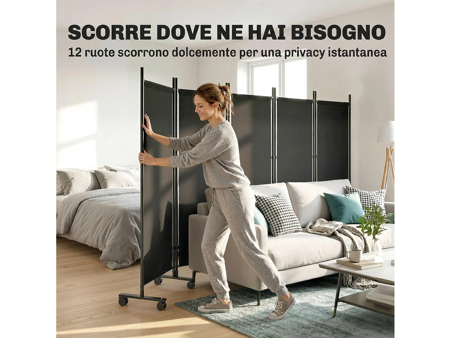 Divisorio da interno pieghevole a 5 pannelli in acciaio nero