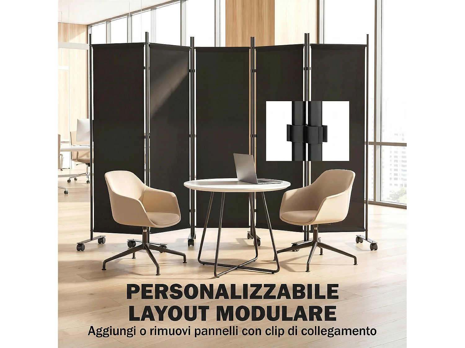 Divisorio da interno pieghevole a 5 pannelli in acciaio nero