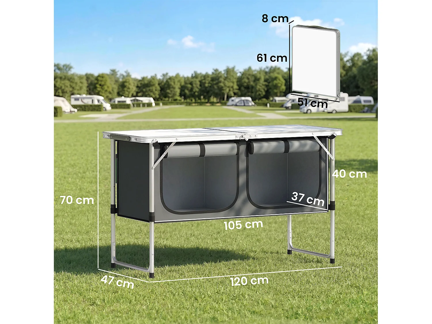 Mobile da campeggio cucina portatile pieghevole argento