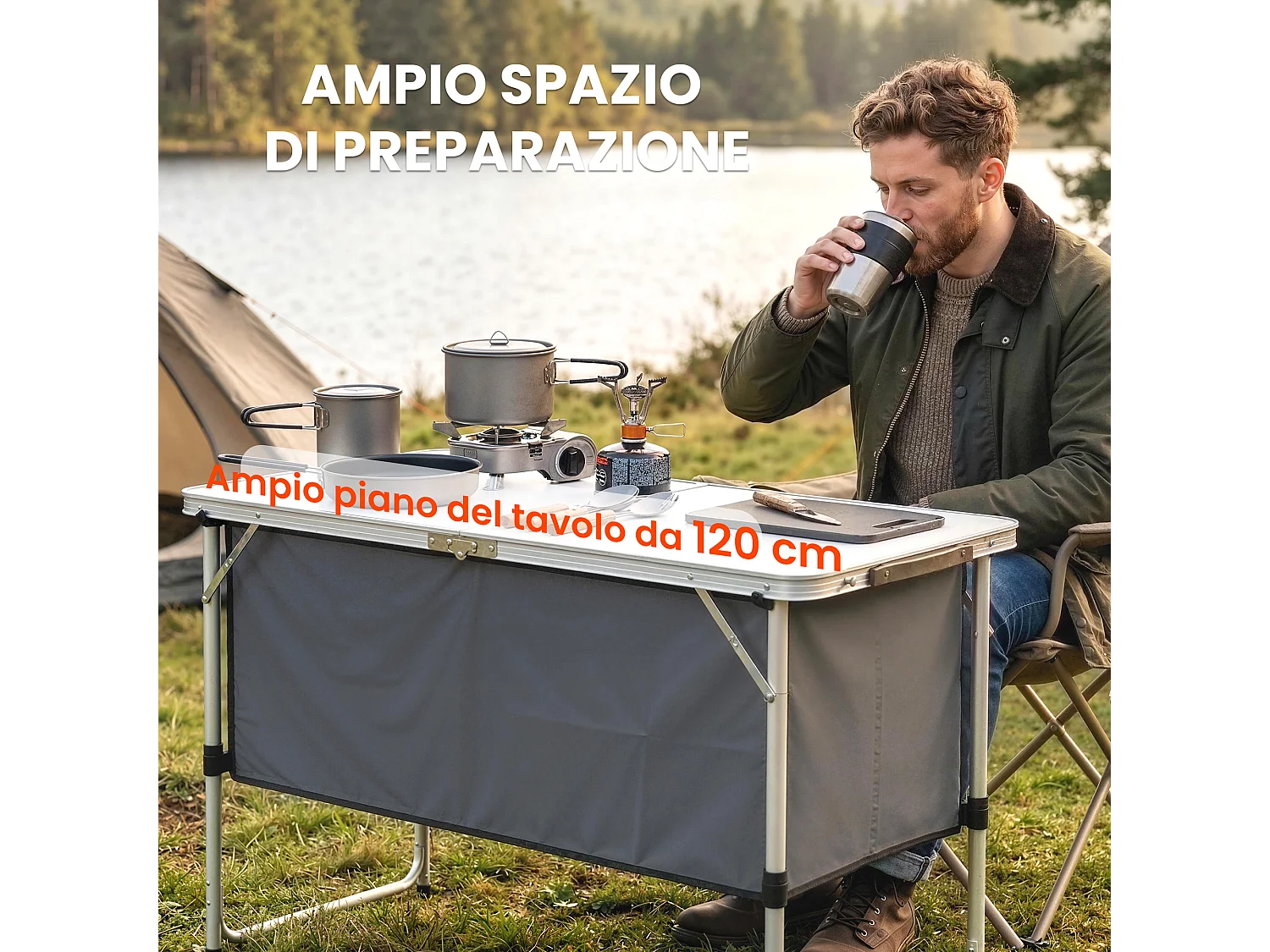Mobile da campeggio cucina portatile pieghevole argento