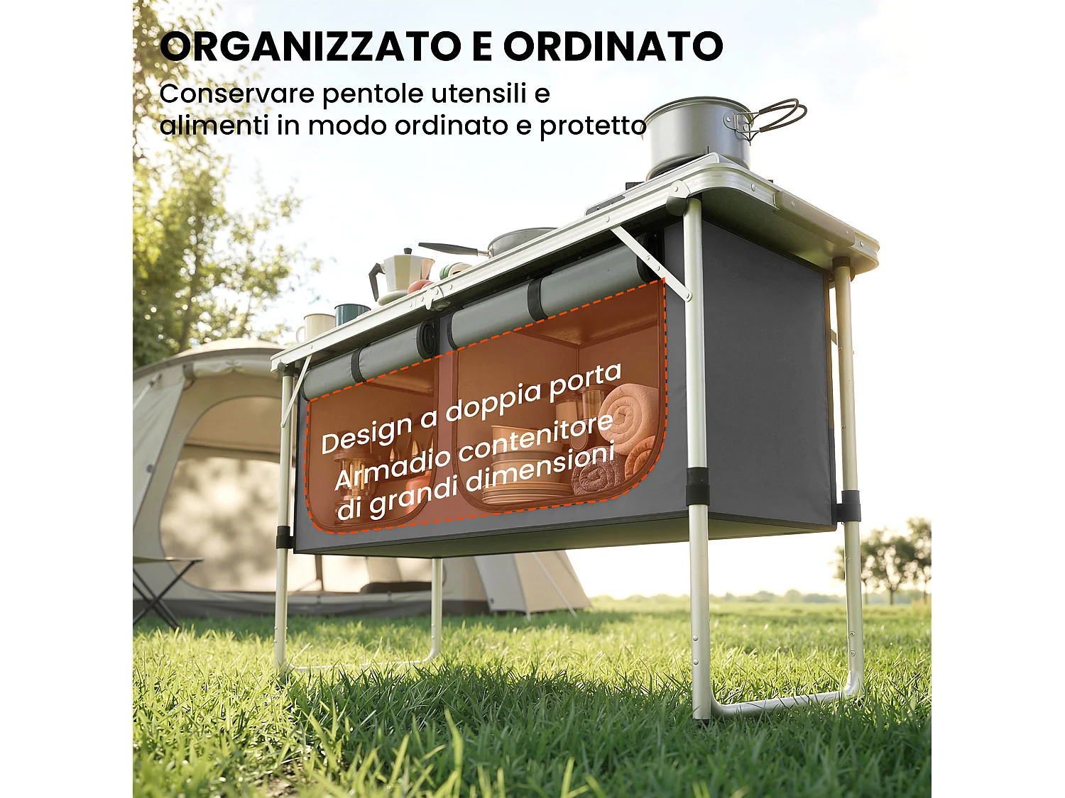 Mobile da campeggio cucina portatile pieghevole argento