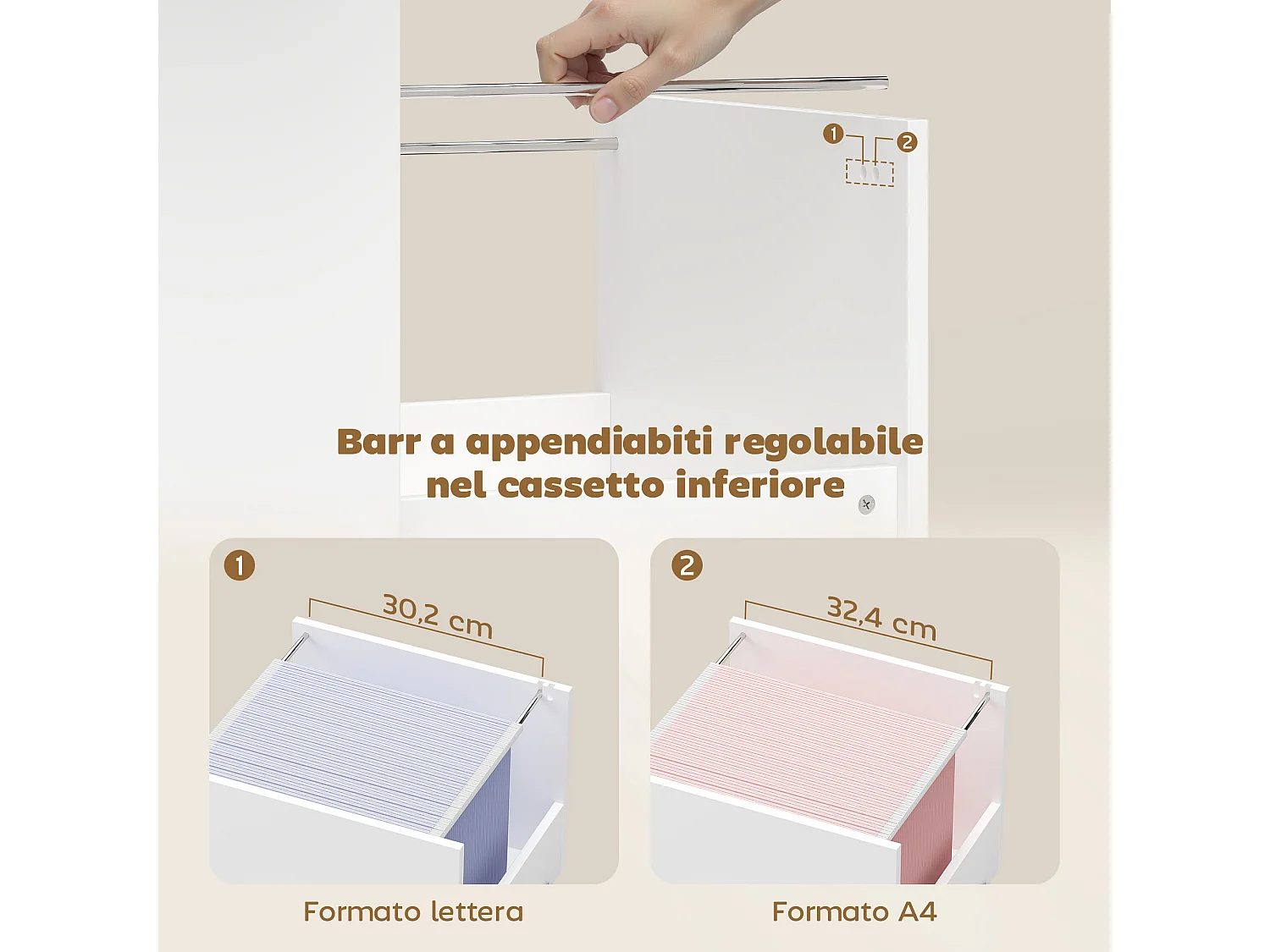 Mobile per stampante con ruote e cassetto legno bianco