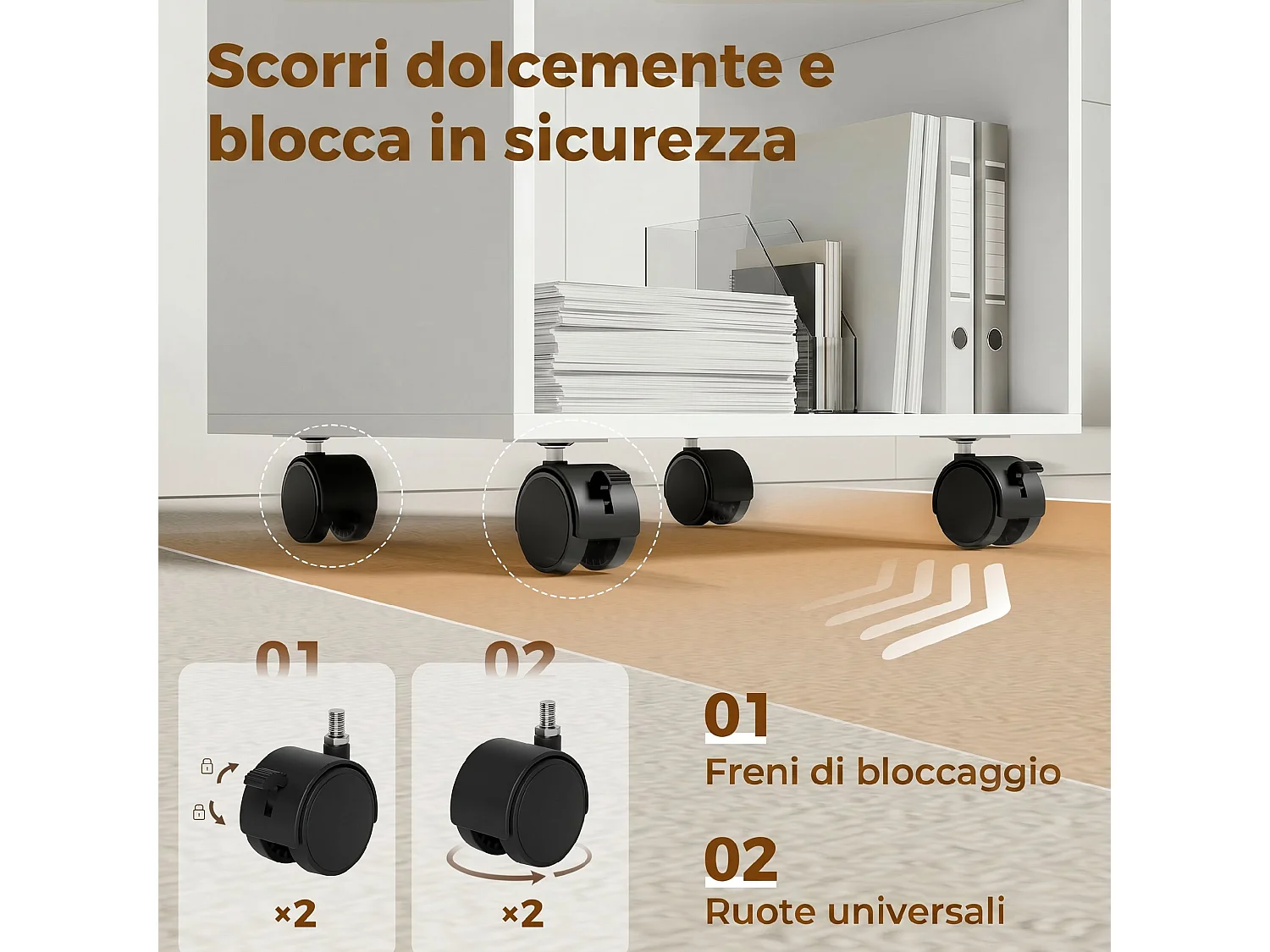Mobile porta stampante con 2 scomparti aperti in legno bianco
