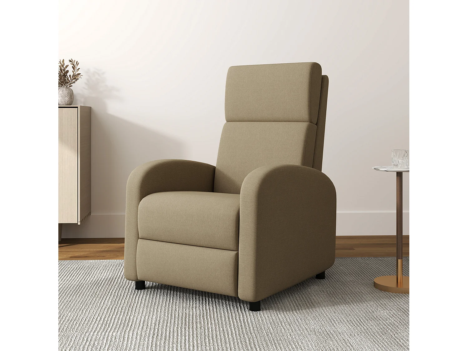 Poltrona reclinabile 160° con poggiapiedi in tessuto beige