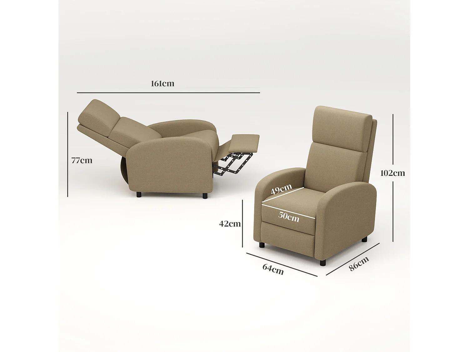 Poltrona reclinabile 160° con poggiapiedi in tessuto beige