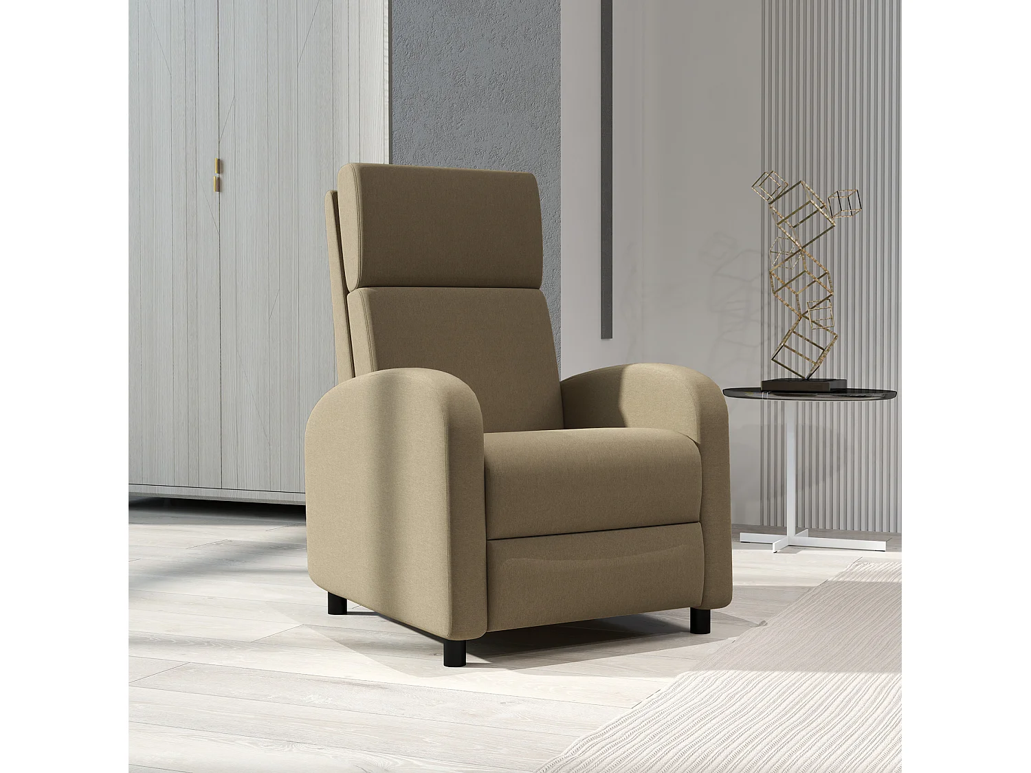 Poltrona reclinabile 160° con poggiapiedi in tessuto beige