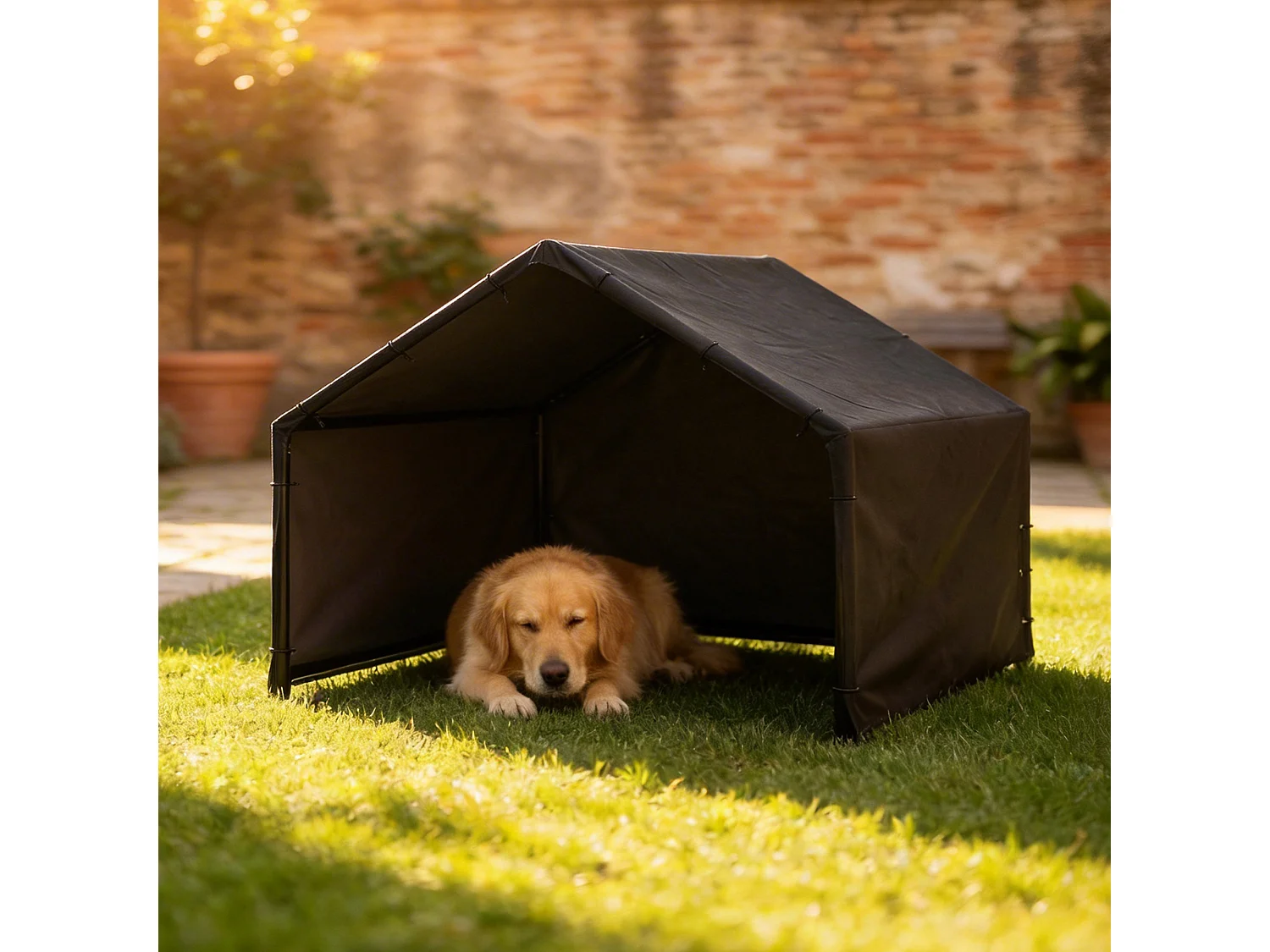 Cuccia per cani da esterno con tettuccio impermeabile nero