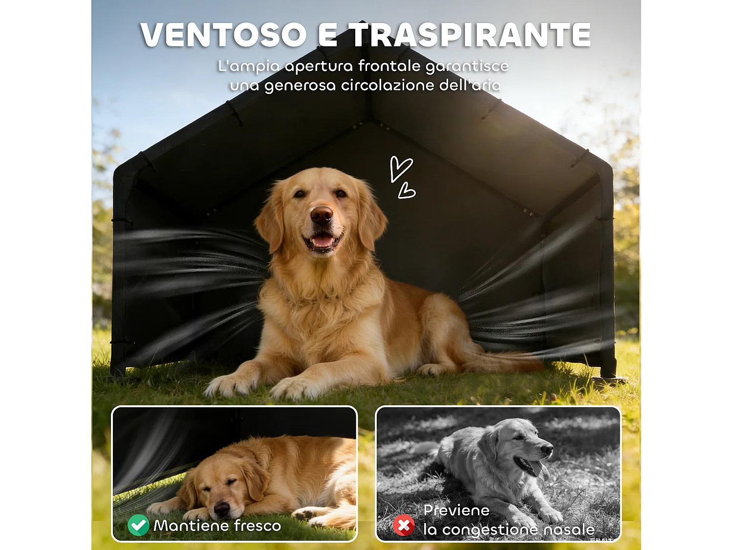 Cuccia per cani da esterno con tettuccio impermeabile nero