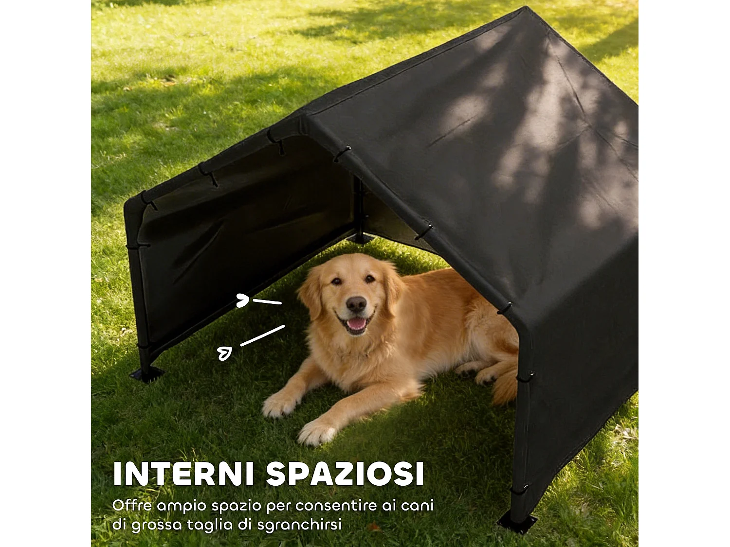 Cuccia per cani da esterno con tettuccio impermeabile nero