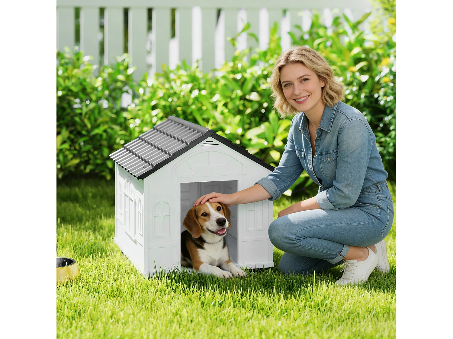 Cuccia per cani con tetto inclinato e ingresso 65x75.7x63 cm grigio