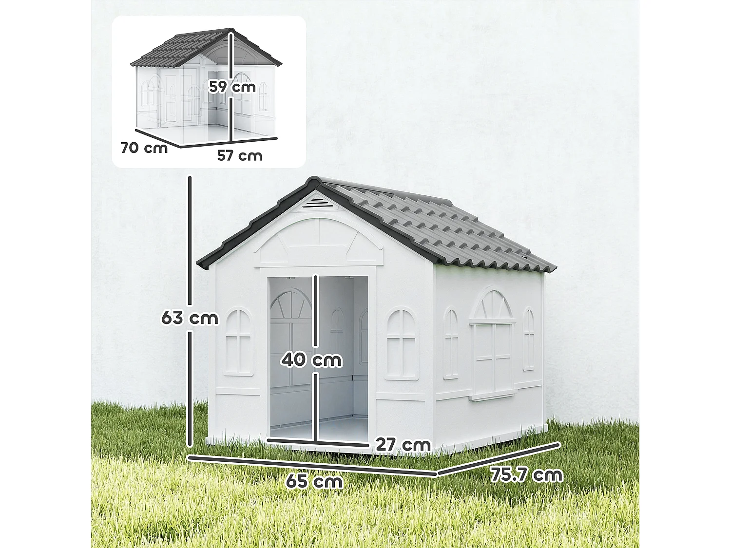 Cuccia per cani con tetto inclinato e ingresso 65x75.7x63 cm grigio