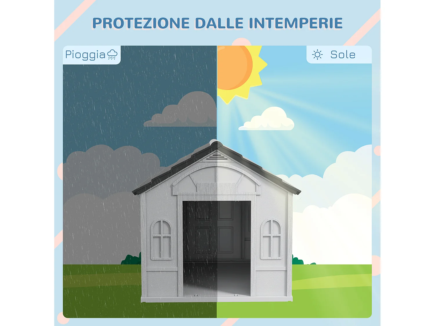 Cuccia per cani con tetto inclinato e ingresso 65x75.7x63 cm grigio