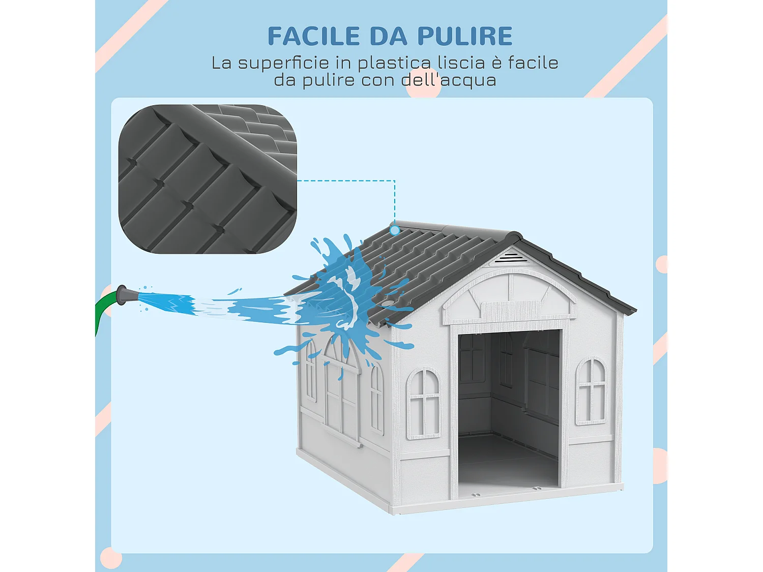 Cuccia per cani con tetto inclinato e ingresso 65x75.7x63 cm grigio