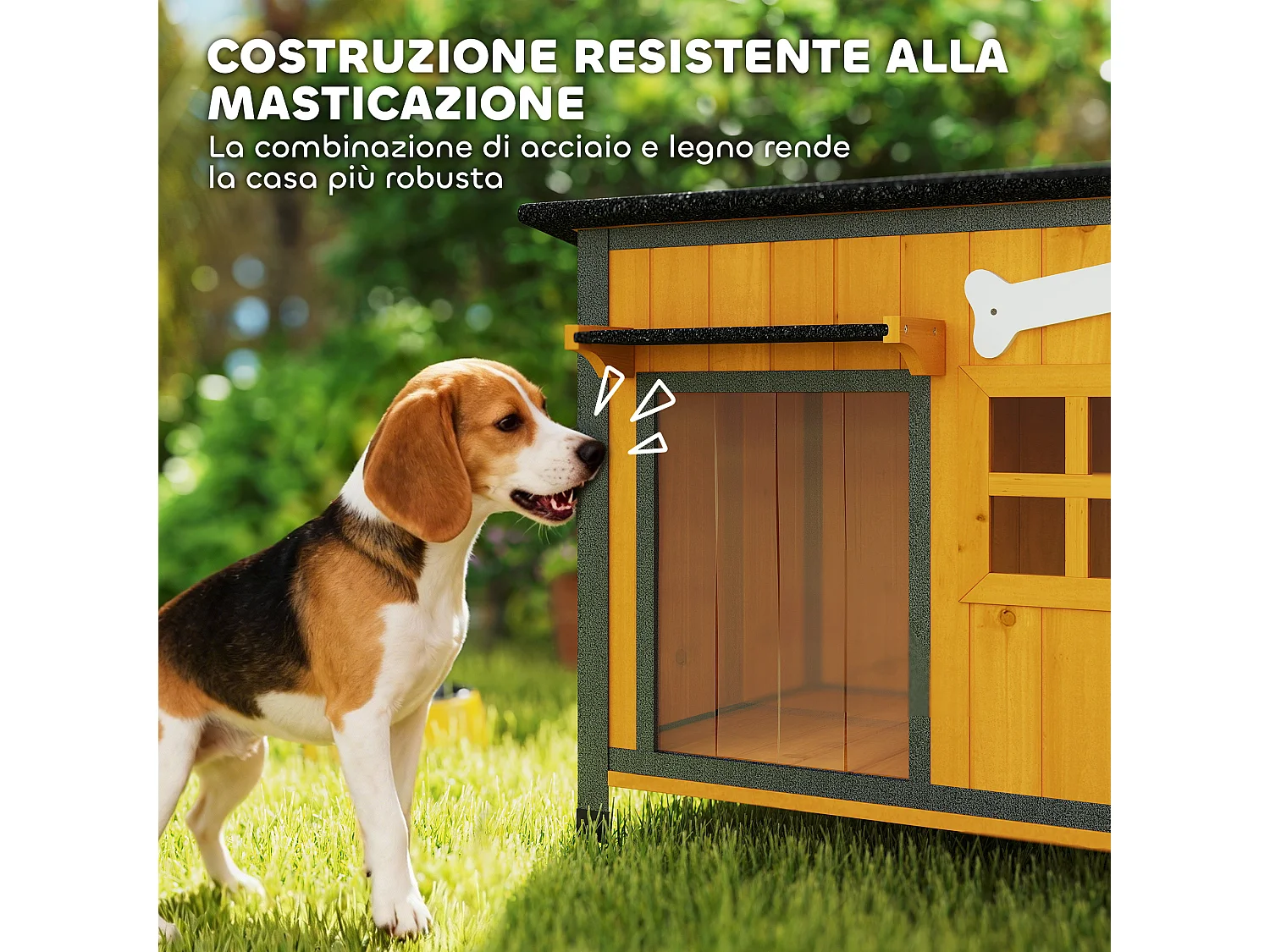 Cuccia per cani da esterno con tetto apribili in legno giallo