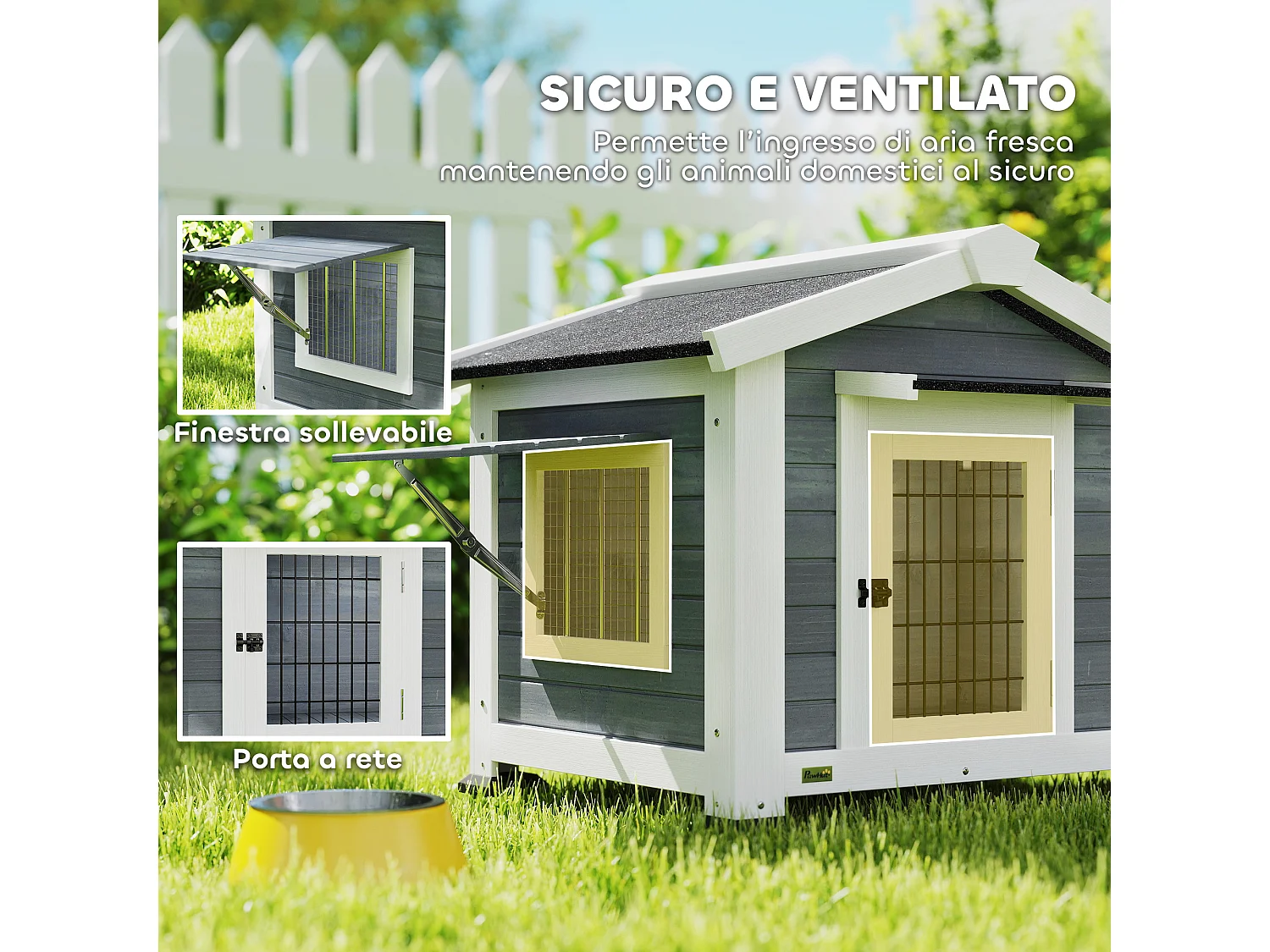 Cuccia per cani da esterno rialzata in legno naturale