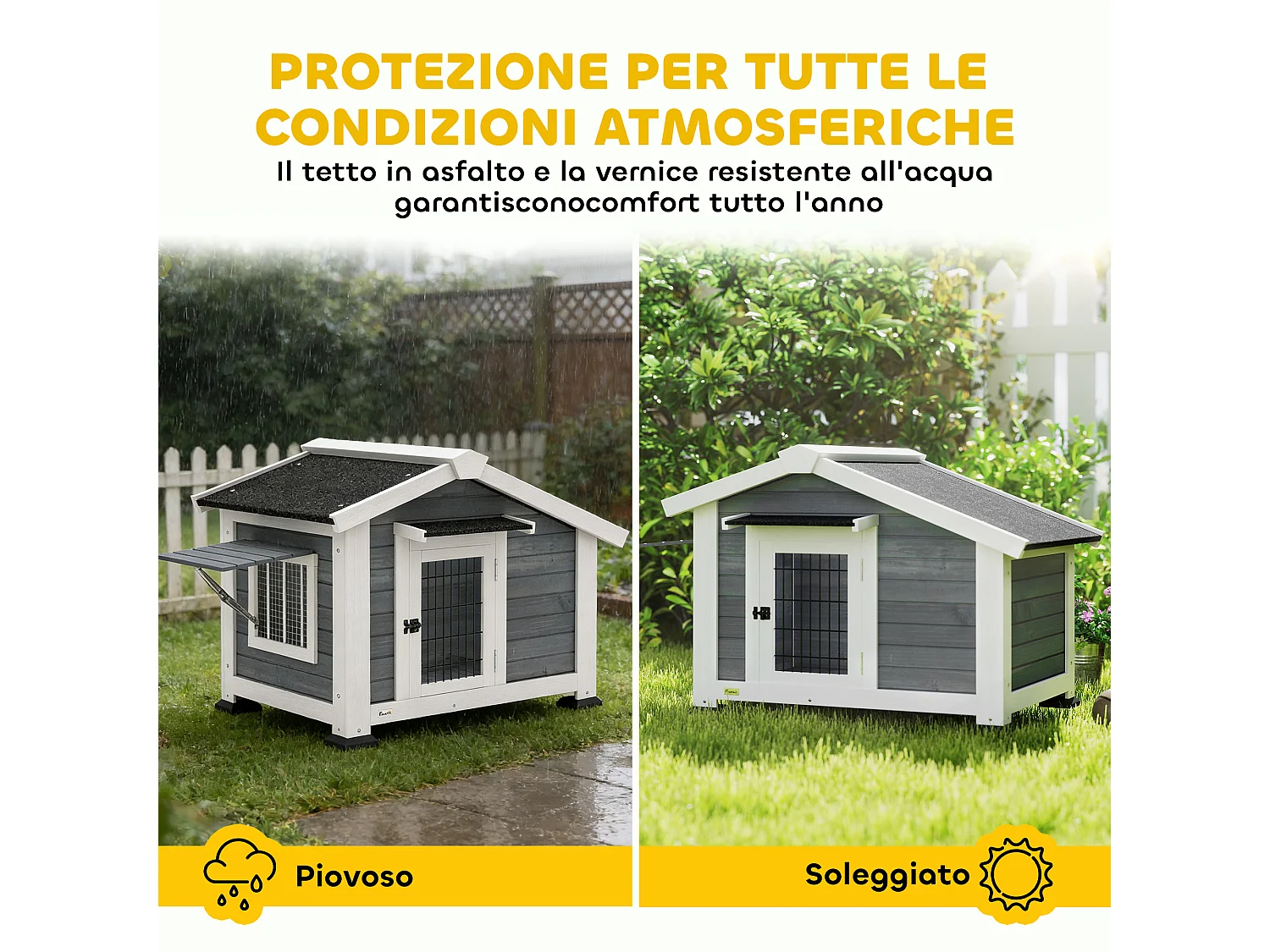 Cuccia per cani da esterno rialzata in legno naturale