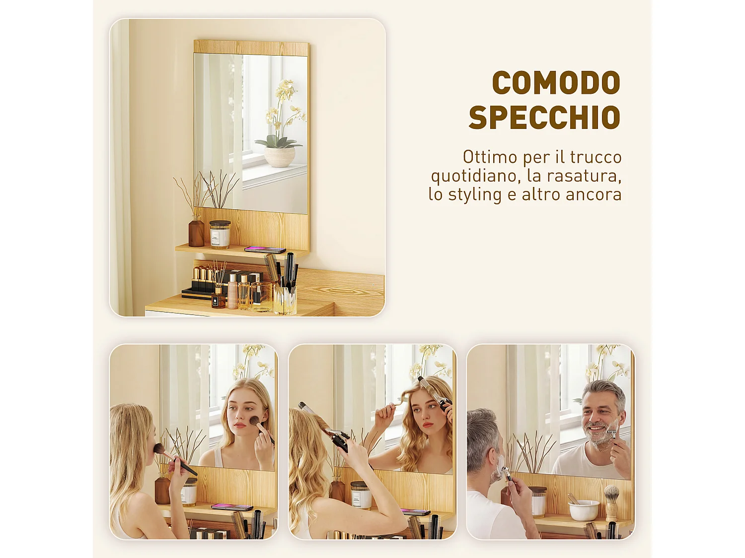 Set da ingresso con specchio e mobiletto a parete in legno