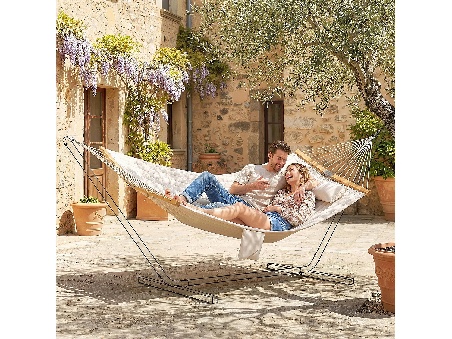 Amaca con cuscino e tasca 325x140x2.5 cm bianco crema