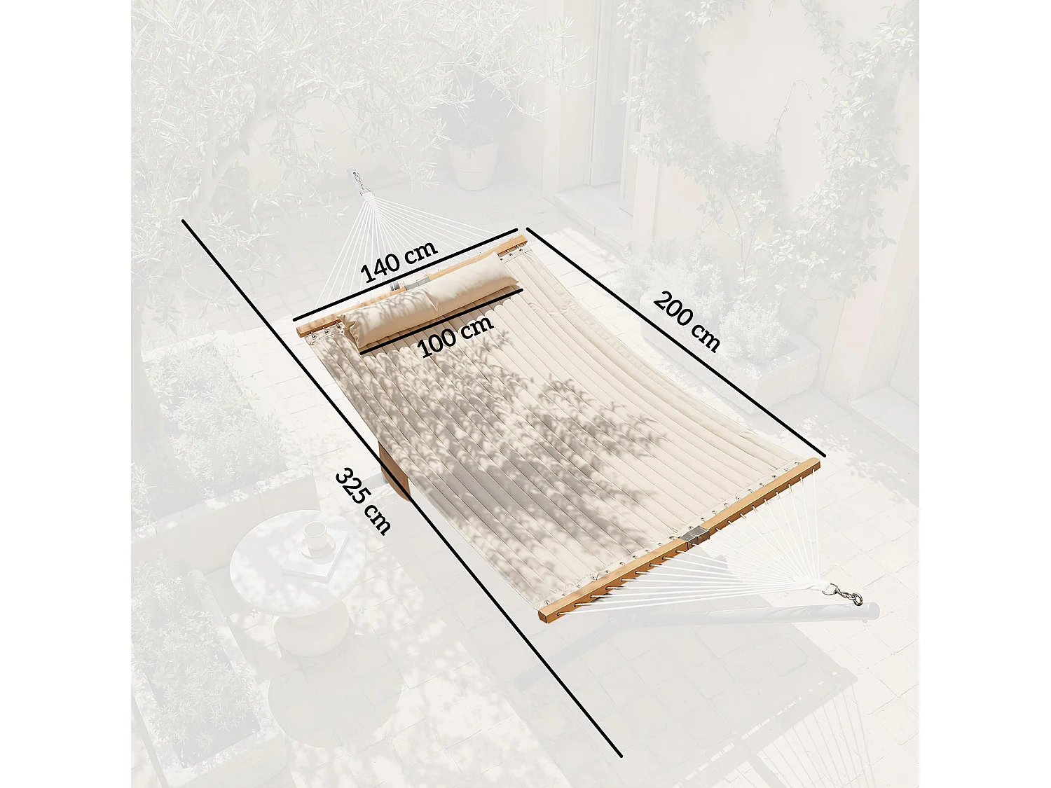 Amaca con cuscino e tasca 325x140x2.5 cm bianco crema