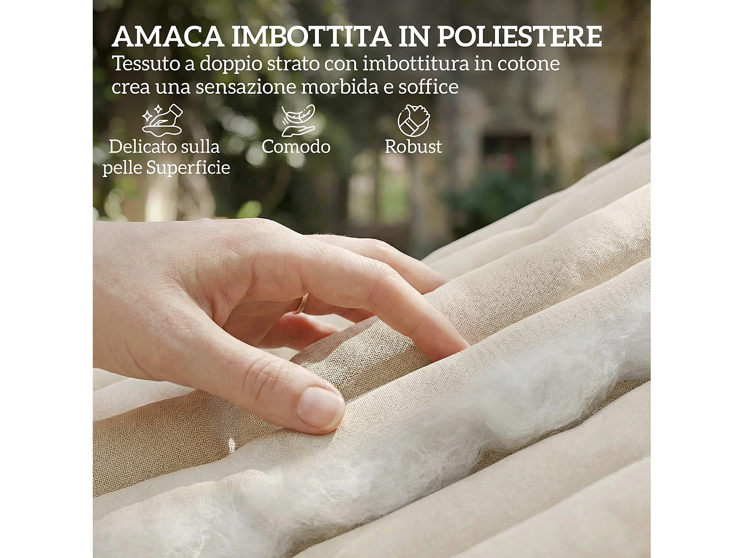 Amaca con cuscino e tasca 325x140x2.5 cm bianco crema