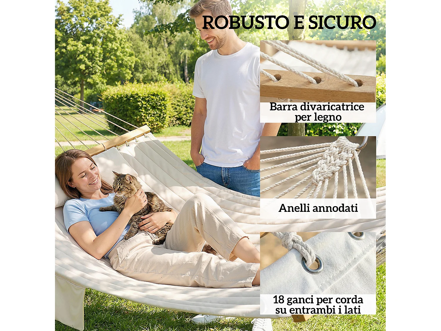 Amaca con cuscino e tasca 325x140x2.5 cm bianco crema