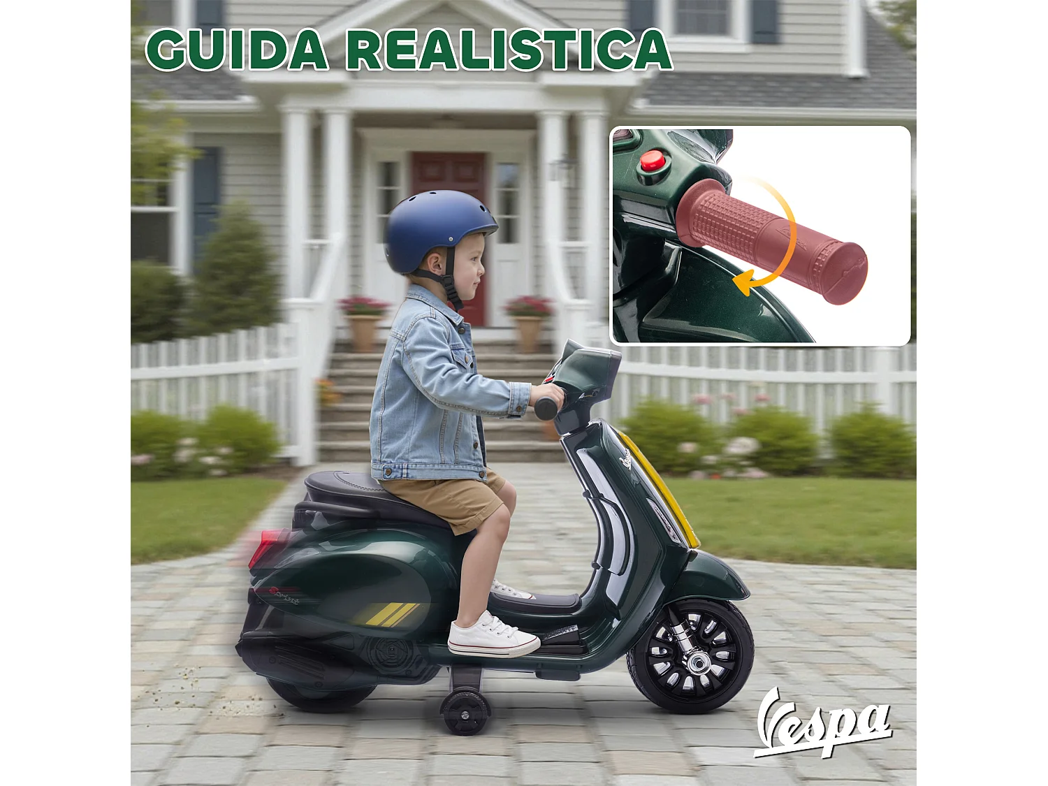 Moto elettrica per bambini con licenza vespa età 2-6 anni verde