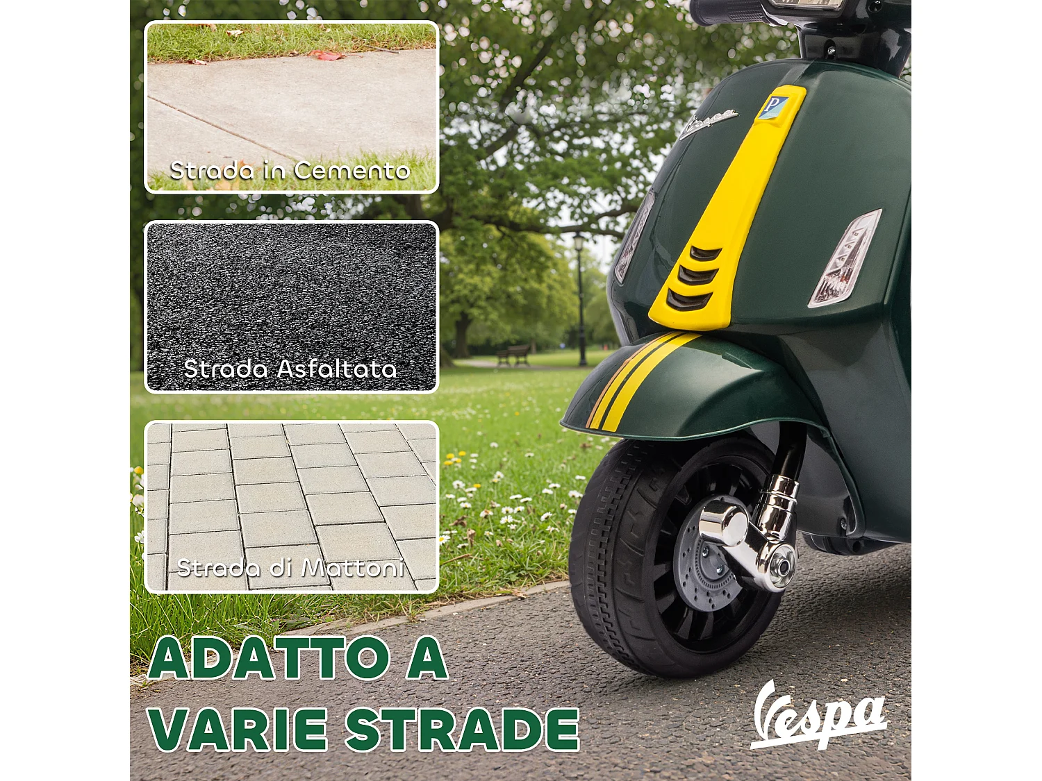 Moto elettrica per bambini con licenza vespa età 2-6 anni verde