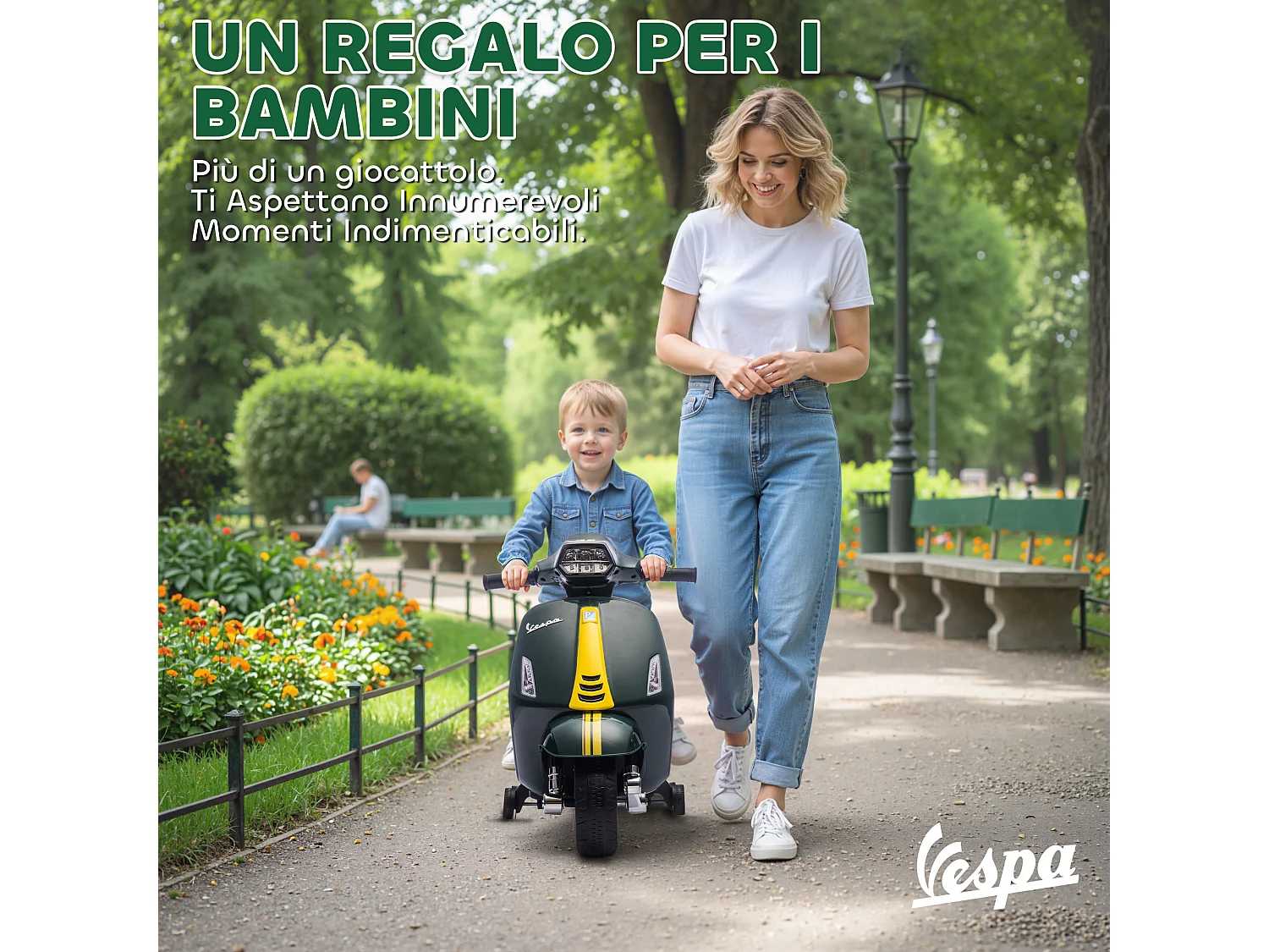 Moto elettrica per bambini con licenza vespa età 2-6 anni verde