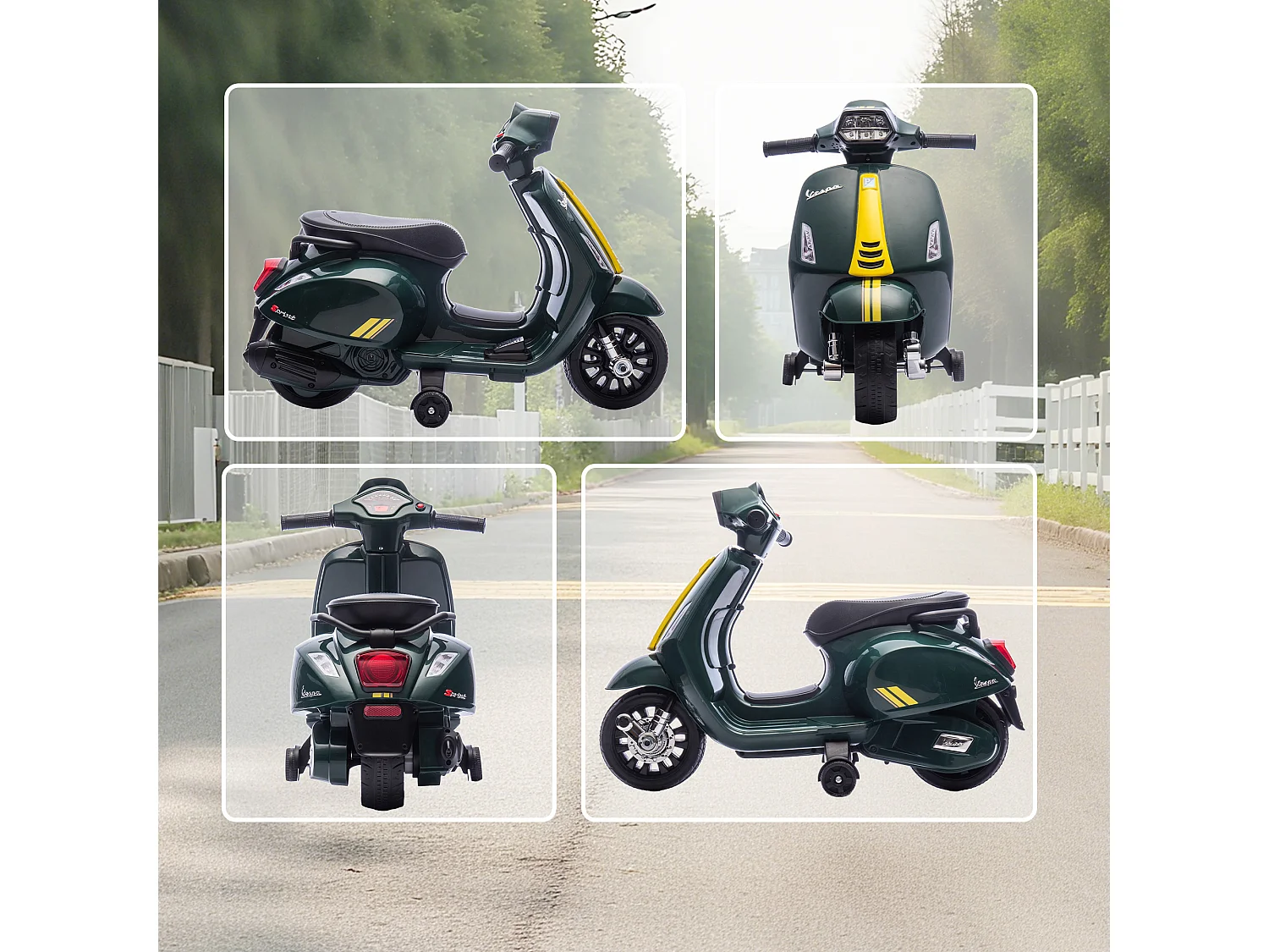 Moto elettrica per bambini con licenza vespa età 2-6 anni verde