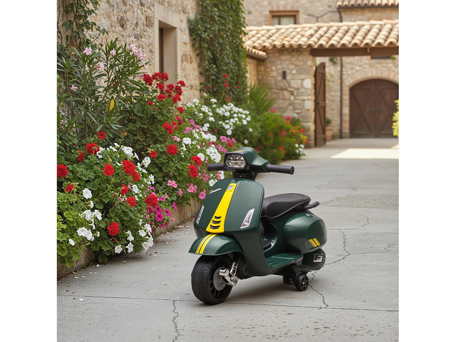Moto elettrica per bambini con licenza vespa età 2-6 anni verde
