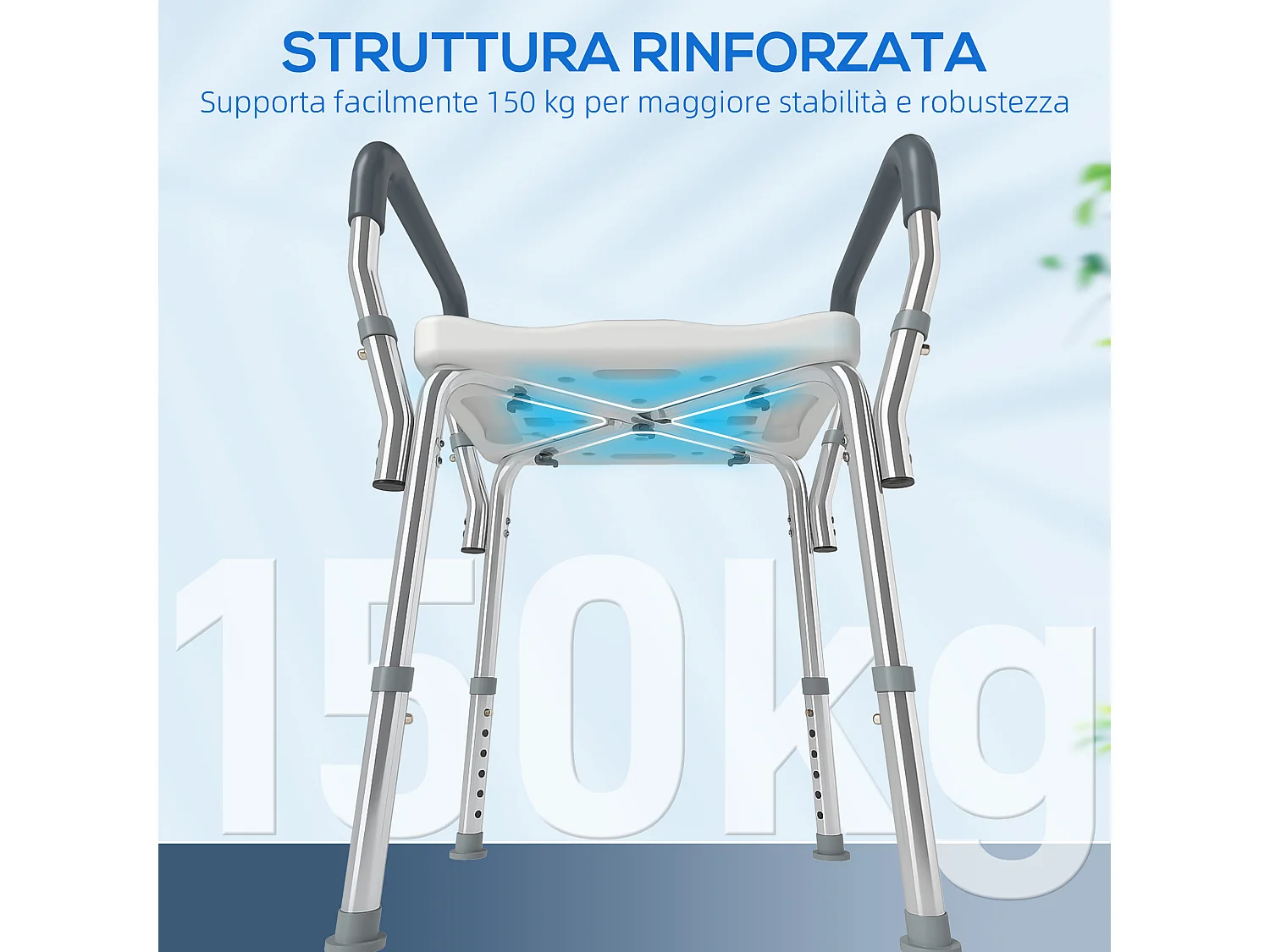 Sgabello per doccia ad altezza regolabile con braccioli grigio