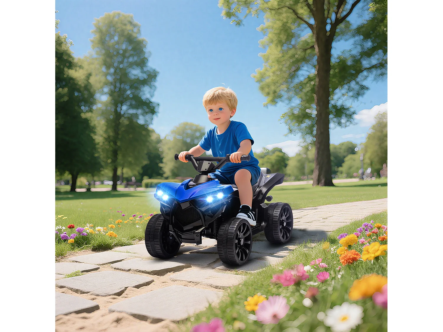 Quad elettrico per bambini 3-6 anni con luci e musica blu