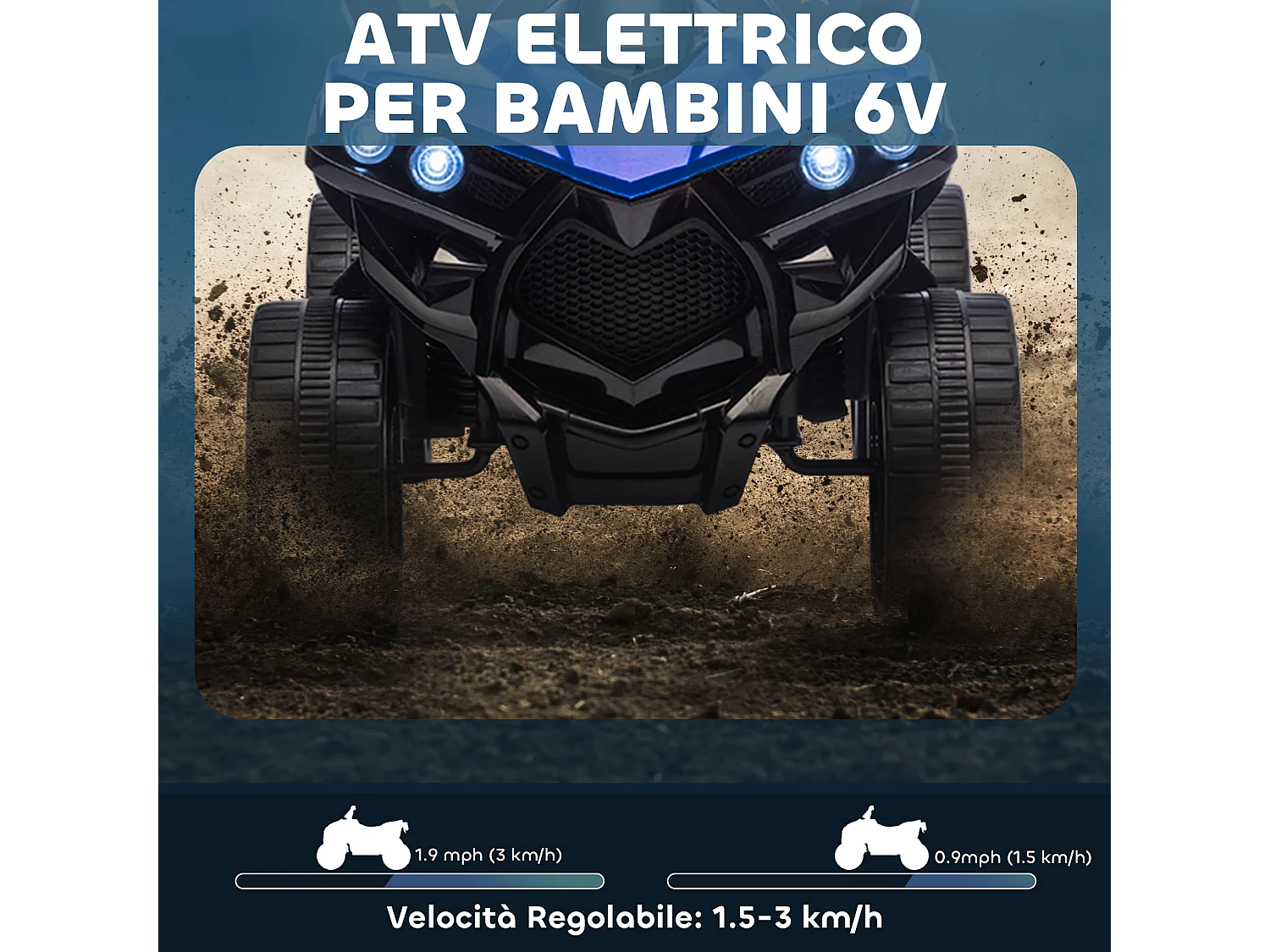 Quad elettrico per bambini 3-6 anni con luci e musica blu
