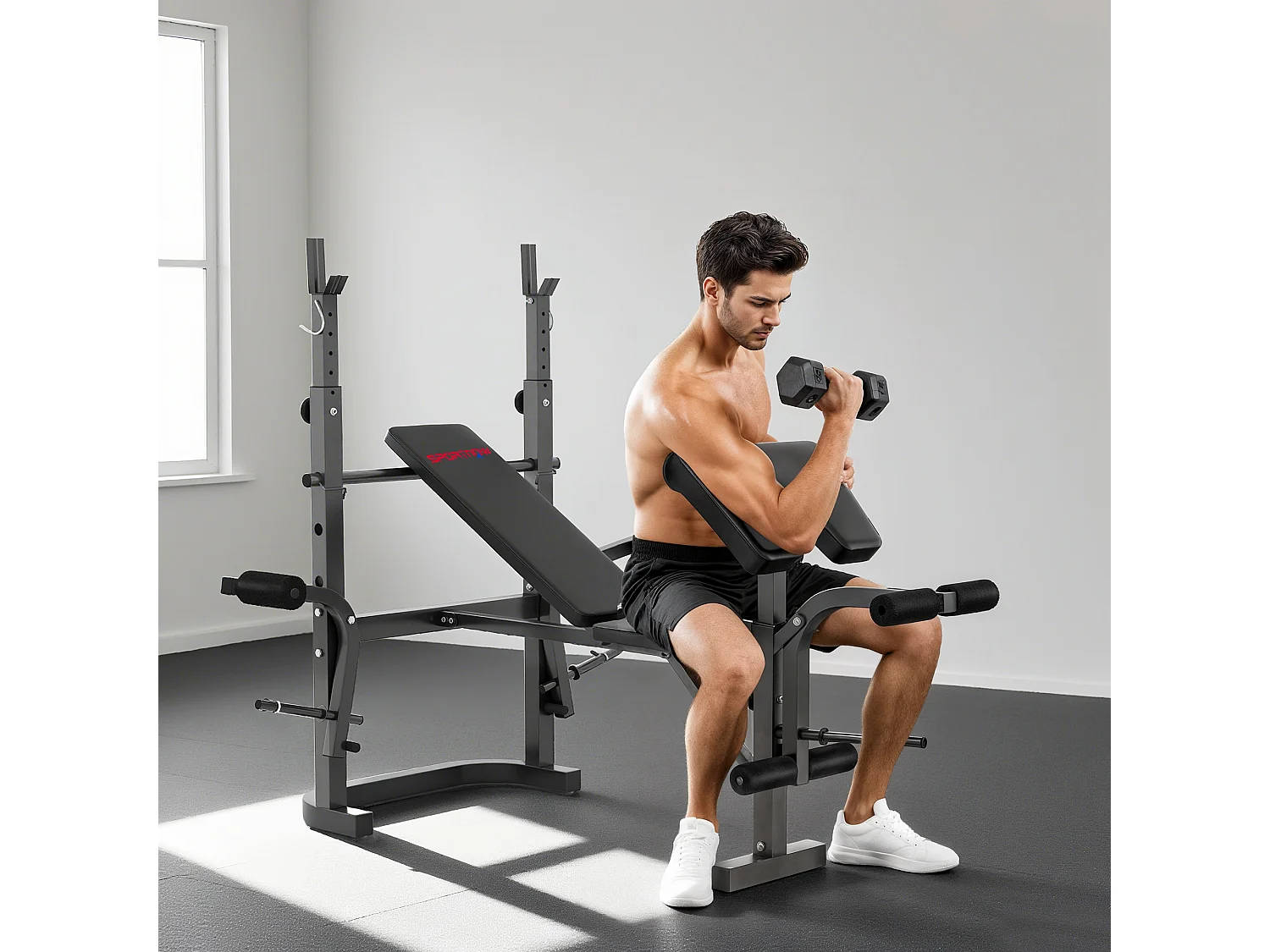 Panca palestra multifunzione regolabile con rack bilanciere nero