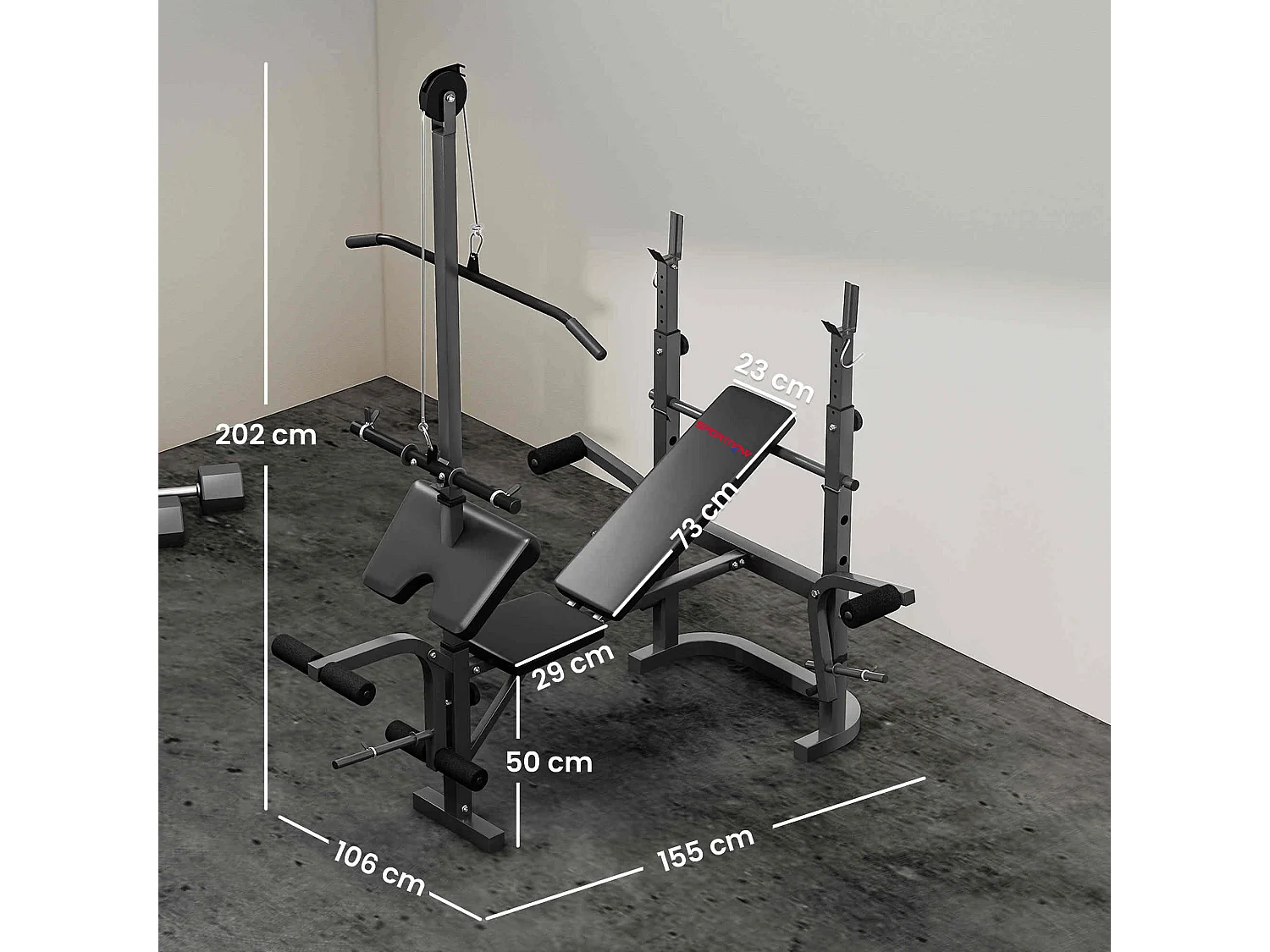 Panca palestra multifunzione regolabile con rack bilanciere nero