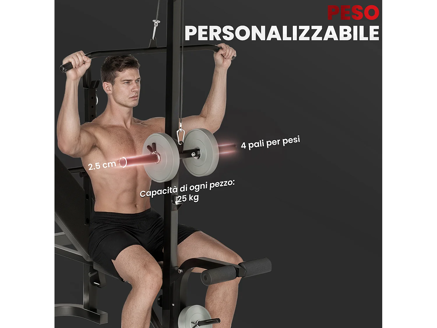 Panca palestra multifunzione regolabile con rack bilanciere nero